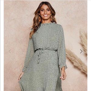 Long Sleeves Polka Dot Pleated Dress